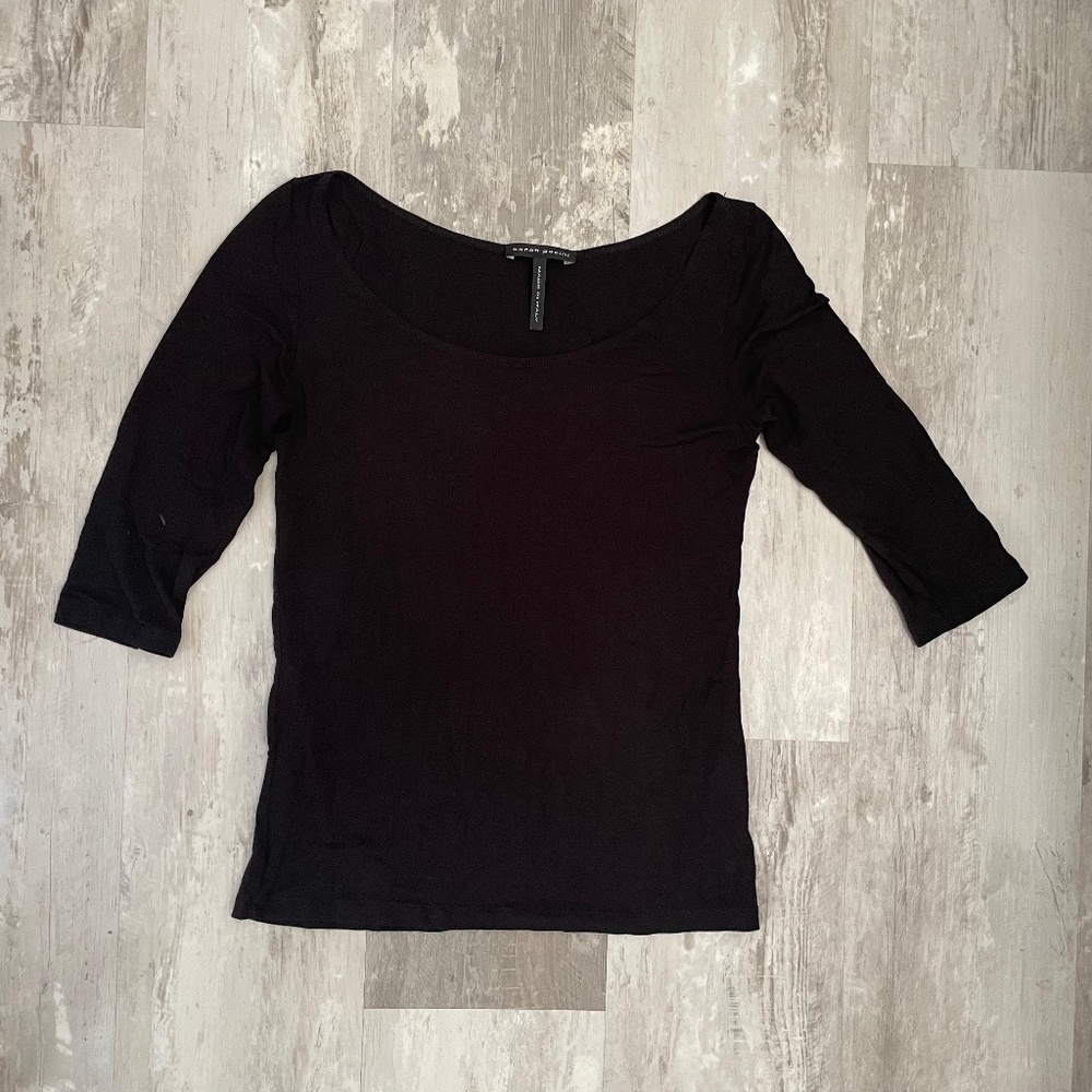 Sarah Pacini Black Scoop Neck 3/4 Sleeve Top